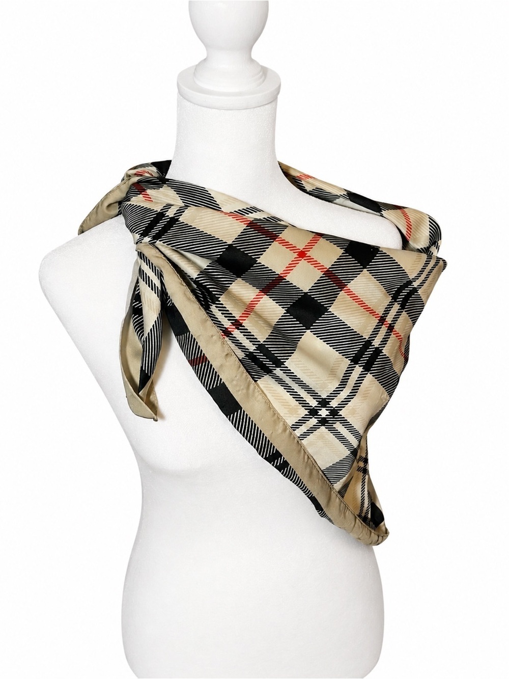 Plaid Infinity Scarf - Black, White, Red, Tan - Picture 2 of 2